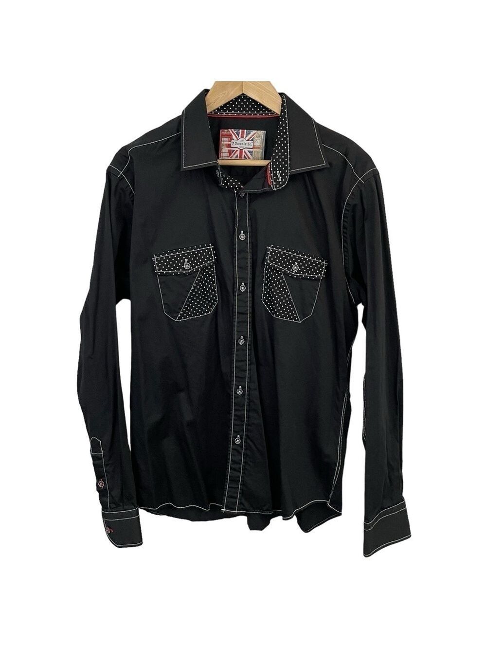 7 Downie Street Button Down Shirt Mens 6 Large Black